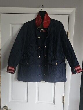 Womens Quilted Burberry Jacket - Navy with Red Lining